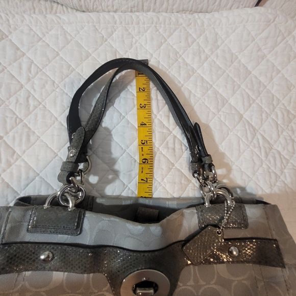 Coach Penelope Grey Signature Logo Carryall Canvas Bag with Embossed Snakeskin - Picture 14 of 14